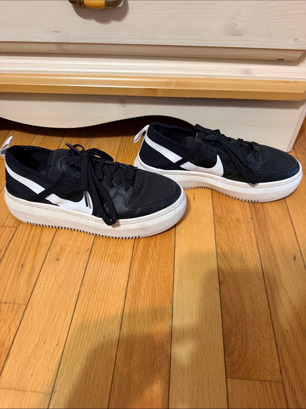 Nike Black and White Low-Top Platform Sneakers